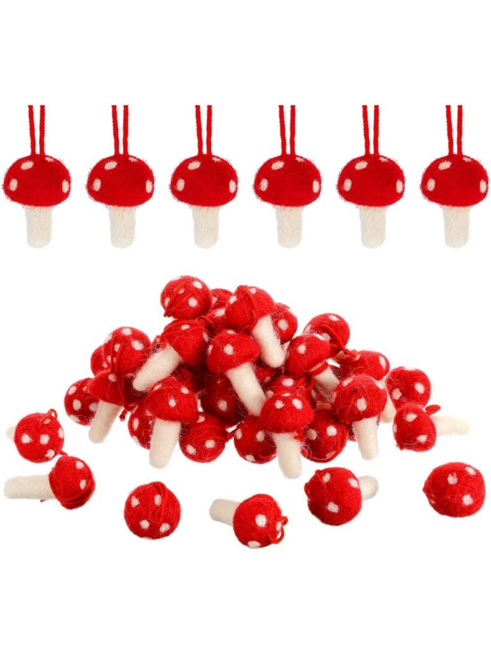 72 Felt Mushroom Christmas Ornaments - 72-Piece Set for Tree & Home Decor